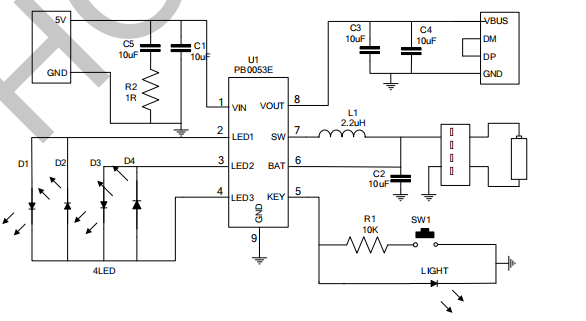 PB0053E(1A 開關(guān)充放移動(dòng)電源管理方案)